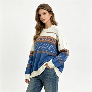 Suéter de punto Fair Isle para mujer, estilo cachemir, cuello redondo, jacquard, para otoño e invierno, venta al por mayor de fábrica, suministro a granel, OEM - Product Image 4