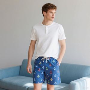 <span class=keywords><strong>Pigiama</strong></span> da <span class=keywords><strong>Uomo</strong></span> 2026 Leggero in 100% <span class=keywords><strong>Cotone</strong></span> Lavorato a Maglia, Set con Camicia a Maniche Corte Stampata e Pantaloni Traspiranti - Product Image 1