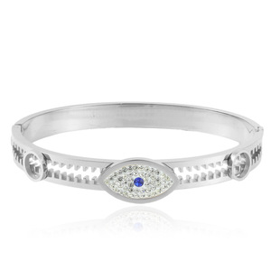Bracelet pour femme en acier inoxydable doré avec incrustation de cristal, motif œil porte-bonheur, bijou tendance pour le quotidien - Product Image 5