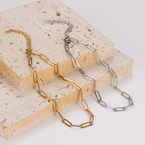 बोहो शैली 18k सोने की प्लेटेड स्टेनलेस स्टील के टैंक वाटरप्रूफ पेपर क्लिप लिंक चेन - Product Image 2