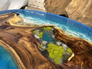 โต๊ะกาแฟเรซิ่นอีพ็อกซี่ลายวิวชายหาด ฐานไม้ธรรมชาติ พร้อมรายละเอียดมหาสมุทรและชายฝั่งที่สมจริง - Product Image 4