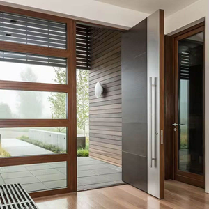 Porte d'entrée Qifan en bois massif de style moderne du milieu du siècle, avec motif géométrique, surface finie, style battant, pour usage extérieur - Product Image 4
