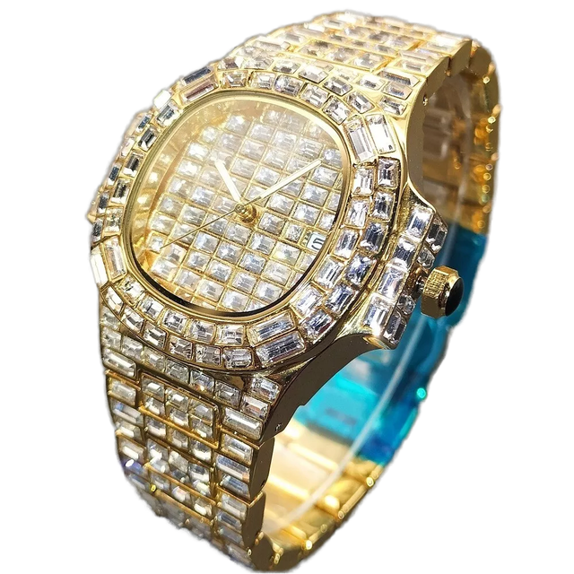 25 Full Diamond Luxury Colorful Diamond Table Hip-hop Watch for Men and Women Stainless Steel ETA Sapphire Crystal Quartz Watch