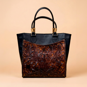 Sac fourre-tout décontracté en cuir véritable gaufré avec motifs floraux, deux anses, bandoulière, fermeture éclair, grande capacité, sac à main pour femme, usage quotidien - Product Image 1