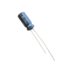 Condensador de Aluminio de Canal del Fabricante 100 uF UKA0J101MDD, 100UF 20% 6.3V RADIAL - Product Image 1