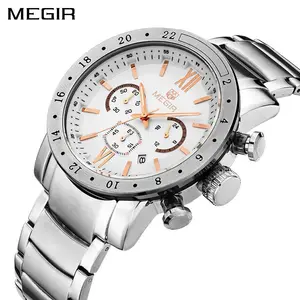 MEGIR 3008 jam tangan gelang pria bisnis skala emas mawar mewah jam tangan kuarsa Analog baja tahan karat OEM/ODM