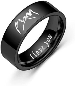 Hadiah Hari Valentine Wanita Pria Persahabatan, Baja Nirkarat Berlapis Perak Hitam Kustom <span class=keywords><strong>Pinky</strong></span> Dapat Diukir Cincin Janji untuk Pasangan - Product Image 4