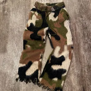 Ysjy Tùy Chỉnh Mohair Len Camo In Quá Khổ Dây Rút Thời Trang Đường Phố Fluffy Mờ Đan Theo Dõi Mồ Hôi Flare Mohair Quần Cho Nam Giới