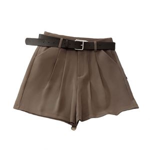 Women's A-Line <b>Shorts</b> Loose High-Waisted Belt Suit Pants Zipper Fly Plain Dyed Summer Wear <b>Wide</b>-<b>Leg</b> Drapey Casual Worstred - Product Image 5
