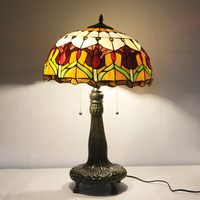 Lampe de table en verre teinté LongHuiJing de 16 pouces, motif rose rouge, base en alliage de zinc, douille E26 E27, lampe de bureau intérieure, vente en gros