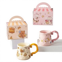 Mug en céramique grande capacité 501-600 ml, motif petit ours mignon, résistant aux hautes températures, compatible micro-ondes, avec poignée, pour café et eau de bureau