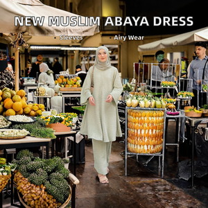 ชุดเดรสแฟชั่นมุสลิมแขนยาวผ้าโพลีเอสเตอร์ระบายอากาศได้ดีดีไซน์ใหม่สำหรับผู้หญิงเสื้อผ้าอิสลามมุสลิมมาเลเซีย - Product Image 2