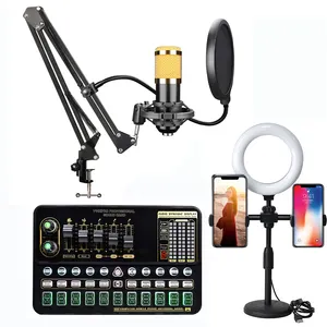 Conjunto de tarjeta de sonido de audio profesional, micrófono Condensador bm800 con anillo de luz de relleno, grabación en vivo, interfaz usb