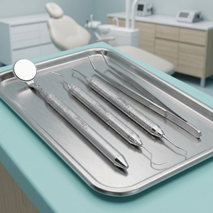 Kit d'instruments chirurgicaux dentaires BK Industries : Miroir, sonde, pinces, poignée ergonomique moletée, argenté, manuel, Classe I, certifié CE - Product Image 3