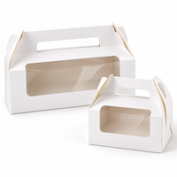Boîtes de transport longues personnalisées pour gâteaux, en carton, avec fenêtre transparente, poignée, recyclables, pour emballage de desserts à emporter en boulangerie