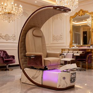 Fauteuil de pédicure de luxe avec base LED, bassin en verre céramique, dossier réglable, repose-pieds, spa pour les pieds, massage, mobilier de salon de manucure - Product Image 1
