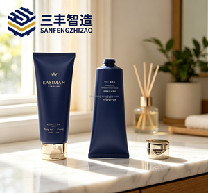 Tubo Cosmético de PE Azul Marino Mate Personalizado con Tapa Abatible Plateada, Envase de Tubo Suave para Cuidado de la Piel - Product Image 2
