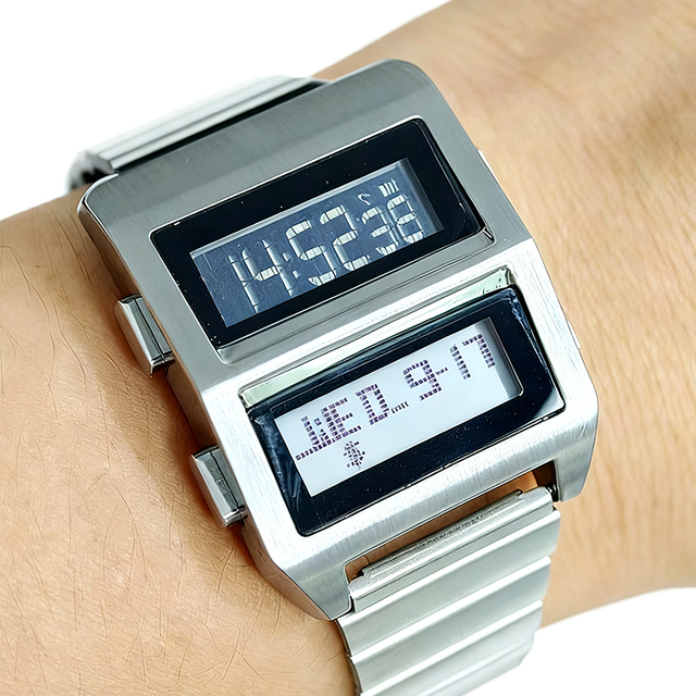 Vintage 70s Retro-Futuristic Style LED Digital Quartz Watch for Men 32mm Dial Diameter 22mm Width Stainless Steel Alloy Quartz