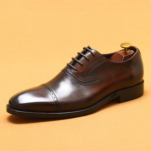 Chaussures Richelieu en cuir véritable pour hommes, à bout pointu, à lacets, couleur unie, pour le travail, semelle extérieure en caoutchouc, toutes saisons, vente en gros - Product Image 3