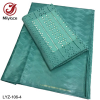 Plaine 100% Coton 3 Verges Bazin Avec Dentelle Sèche Une Couleur De Bazin Africain