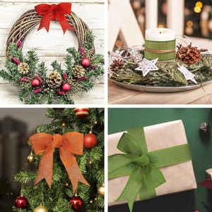Orange Brown Olive Green Polyester <b>Burlap</b> Wired <b>Ribbon</b> Roll Wrapping Christmas Wreath Bow Home Decorative Gift LK Brand 450cm - Product Image 3