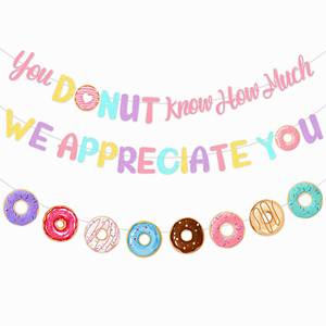 Pancarta 'No te das cuenta de cuánto te apreciamos' con diseño de donut, decoraciones de donuts, suministros para fondo de fotografía de fiestas - Product Image 1