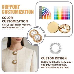 Botones de Lujo de Metal Dorado y Plateado, Aleación de Zinc, Cristal, Diamantes de Imitación, Logotipo Personalizado, Perla, para <span class=keywords><strong>Ropa</strong></span> de Mujer - Product Image 6