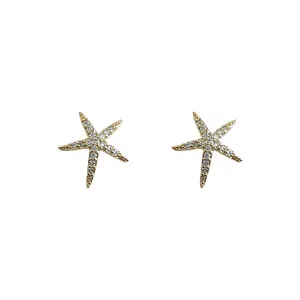 Sterling Silver 925 Jarum 14K Emas Disepuh Tatahan Kubik Zirkonia Hipoalergenik Perhiasan Bintang Laut Stud Earrings untuk Wanita 2022