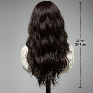 Perruque synthétique en gros, Lace Front ondulée, en fibre résistante à la chaleur, non inflammable, sans colle, brun foncé, avec monofilament - Product Image 2