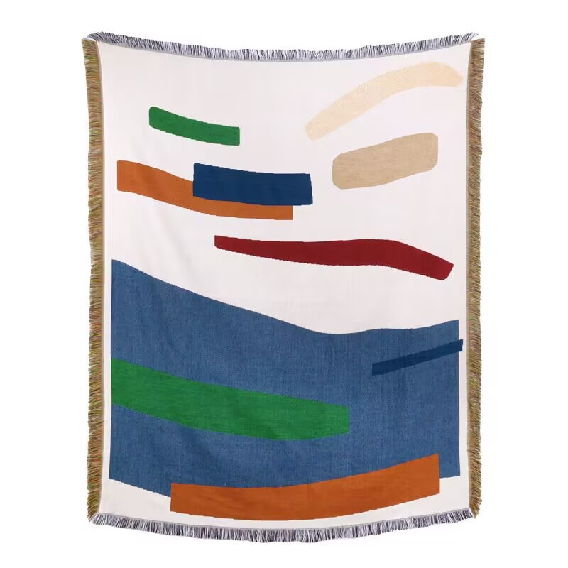 Double-Sided Cotton Woven Throw Blanket With Tassel Tapestry Shawl Multi-Function Decorative Throws for Sofa Armchair Camping