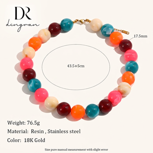 Colar de Pérolas Redondas Multicoloridas em Aço Inoxidável com Revestimento em Ouro 18K para Mulheres, Moda por Atacado, Joias de Resina Trendy - Product Image 2
