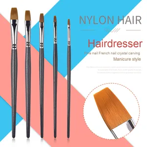 Pinceau à ongles en nylon à tête plate avec manche en bois noir pour gel UV, ensemble d'outils de manucure pour la peinture et la sculpture des ongles en gel, pour salon de manucure - Product Image 1
