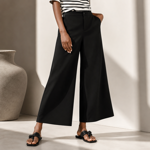 Pantalones de mujer al por mayor, de cintura alta, pierna ancha, hasta el tobillo, de crepé blanco liso, fabricados en Vietnam - Product Image 5