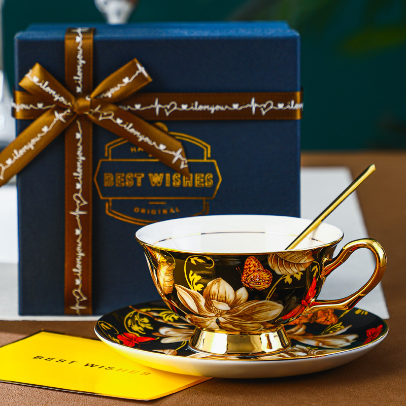 ช้อนจานถ้วยเดี่ยวสีดำ กล่องของขวัญ