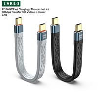 Kabel Data USB4 Tipe-C Ke Tipe-C USB C Fungsi Lengkap Thunderbolt 4 Kabel USB4 Pendek Pipih PD 240W Pengisian Cepat Transmisi 40G