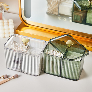 Boîte de rangement transparente pour cosmétiques, avec couvercle, compartiments divisés pour cotons-tiges, éponges de maquillage, pinceaux, organisateur de bureau - Product Image 3