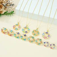 Perhiasan Set Kalung Anting Berlapis Emas 14k Berkualitas Tinggi Anti Luntur dengan Kristal dan Batu Berwarna Alami untuk Wanita Korea