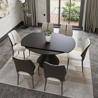Table à manger rectangulaire extensible pliable à double usage en ardoise de style italien, noire, rotative et télescopique, luxe léger, convient aux petits espaces