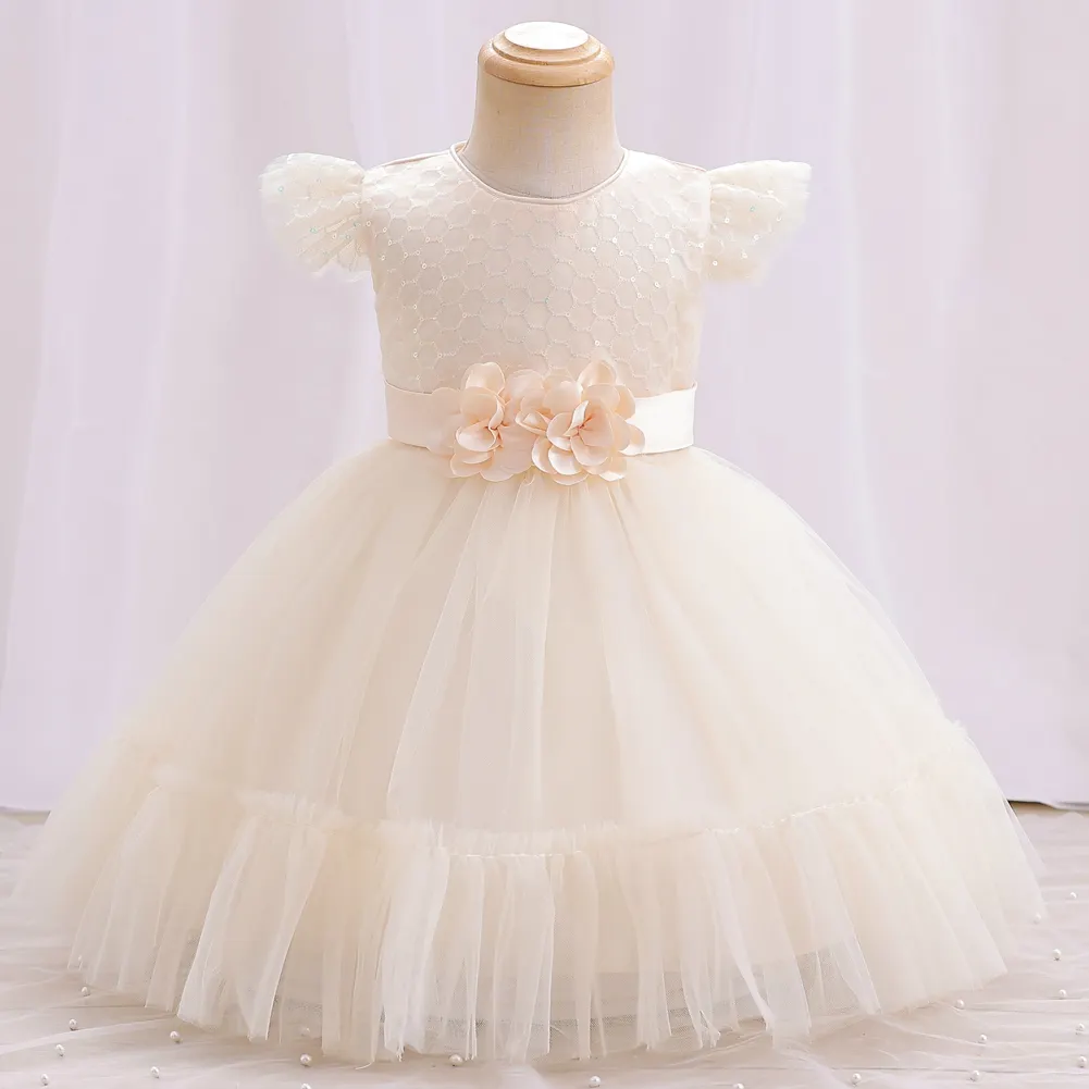 Korean style evening dress for children flower kids girl dress for birthday 1 year old baby party dress for baptism