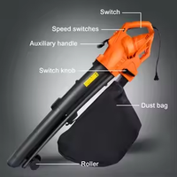 Souffleur à feuilles électrique industriel 120V, aspirateur et broyeur - Outil de jardin portatif 3-en-1 avec sac à débris de 35L