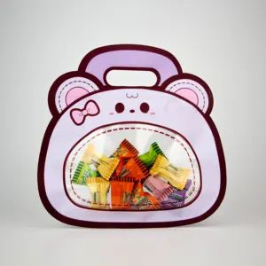 Impresión personalizada resellable regalos para niños juguetes Linda forma de bolsa con cremallera con ventana para festivales