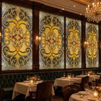 Handgefertigtes Barock-Medaillon mit Kathedralenglas-Textur, Silber-Bleiverzierung, Dekoratives Panel für Europäische Hotels und Restaurants