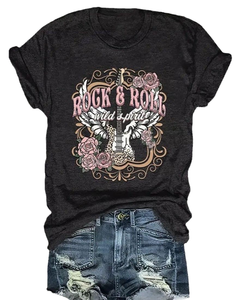 T-<span class=keywords><strong>shirt</strong></span> <span class=keywords><strong>vintage</strong></span> imprimé à col rond pour femme, manches courtes, motif groupe rock avec design Nashville - Product Image 1