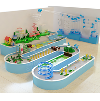 Interesante parque de atracciones, mesa de agua, patio interior, juego de agua para niños