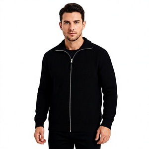 Cardigan gris pour homme à col mandarin, fermeture éclair, en laine et acrylique, tricoté, manches longues, anti-boulochage, couleur unie, pour l'automne - Product Image 5