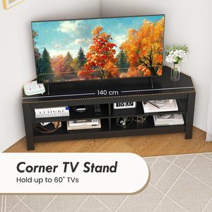 Manufacturer's <strong>Corner</strong> TV <strong>Unit</strong> Console Table 140cm Wooden <strong>Media</strong> Entertainment Center Open Storage Shelves Black TV Stand - Product Image 3