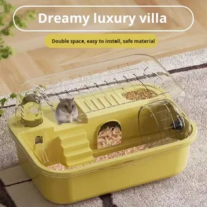 Hamster evi ekstra büyük lüks Villa altın Hamster kafes plastik küçük hayvan Pet malzemeleri çevre dostu yuvarlak oturma odası - Product Image 4