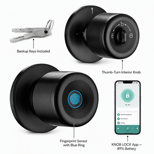 Tuya Fingerprint Smart Lock Ball <strong>Knob</strong> with Keypad Blue Ring Sensor 5 in 1 Unlock for Apartments Rentals Airbnb Offices - Product Image 5