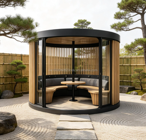 Pérgola Cilíndrica para Exteriores, Casa Contenedor Tipo Villa, Estructura de Acero Ligero, Modular, para Baño, Comedor, Taller, Uso en Centros Comerciales - Product Image 1