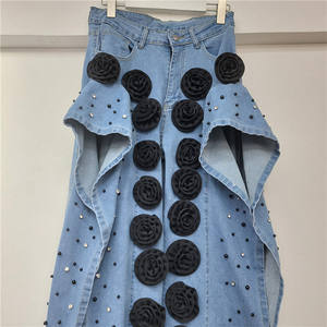 Nouveau pantalon en jean à jambes larges avec fleurs 3D faites à la main à lacets pour femmes Sehe Fashion - Product Image 6